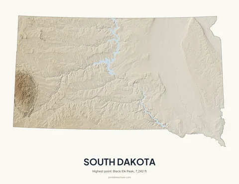 South Dakota relief wall art on a light background
