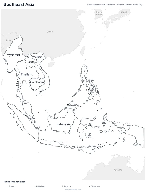 Southeast Asia map: labeled
