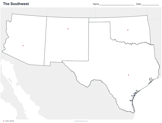 Southwest States Map, blank