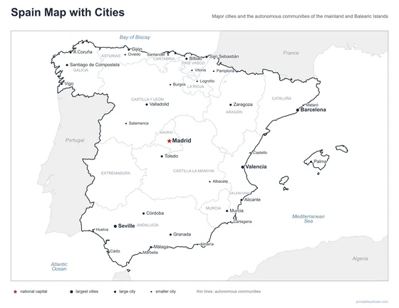 Spain Map with Cities