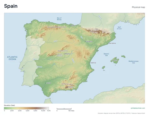 Spain physical map