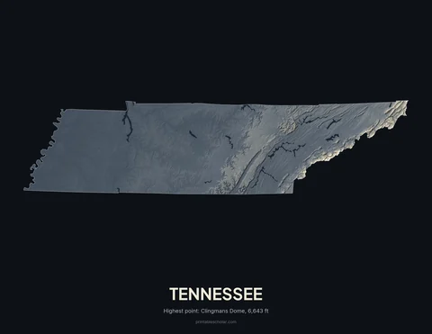 Tennessee relief wall art on a dark background