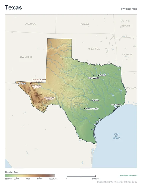 Texas physical map