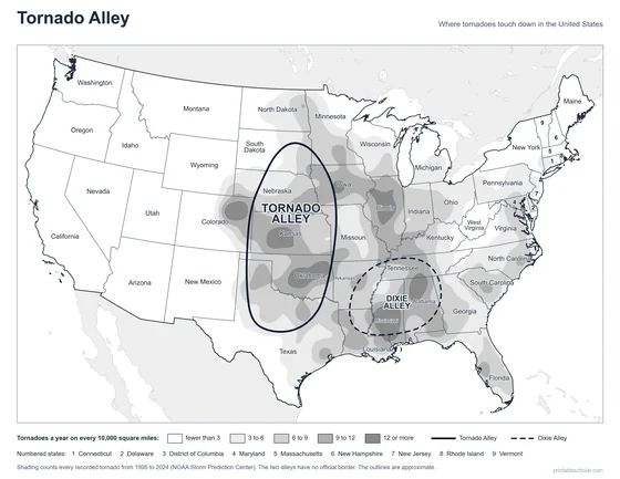 Tornado Alley Map, bw