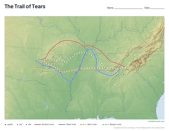 Trail of Tears Map, blank