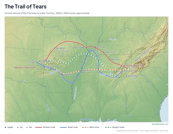 Trail of Tears Map, labeled