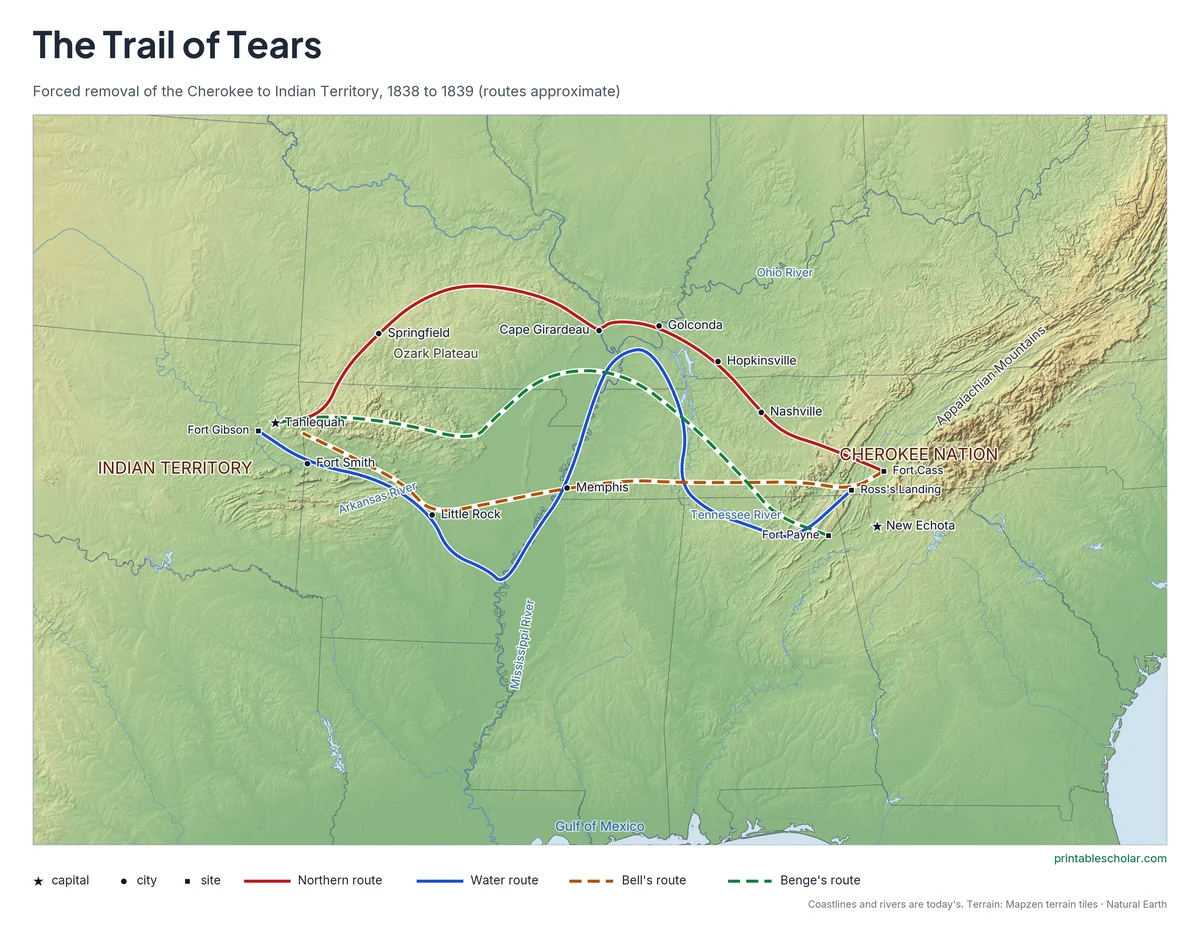 Trail of Tears Map, labeled