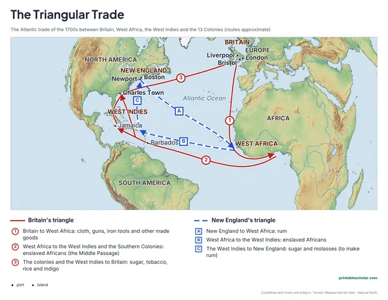 Triangular Trade Map, labeled