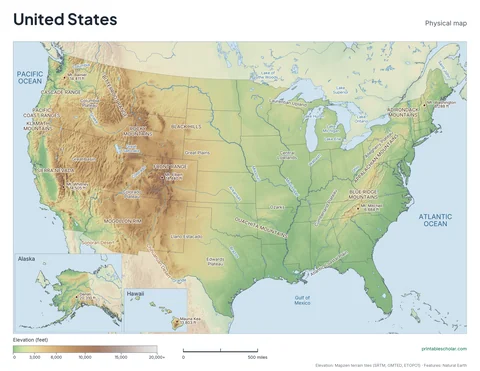 United States physical map