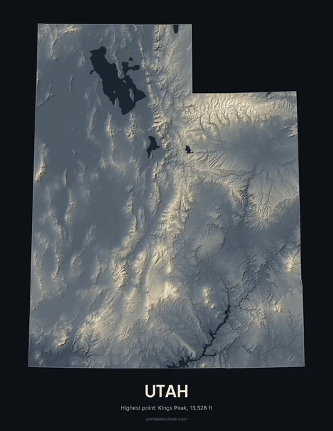 Utah relief wall art on a dark background