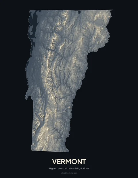 Vermont relief wall art on a dark background