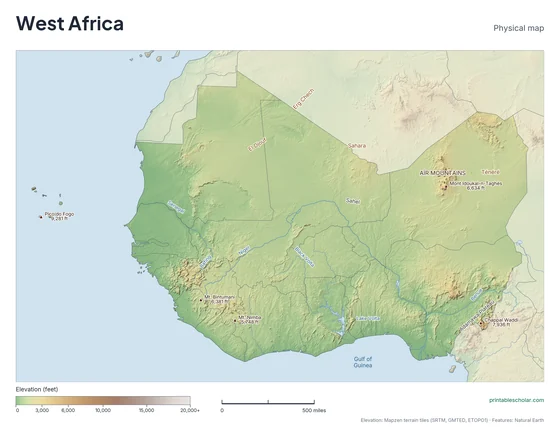 West Africa map: physical