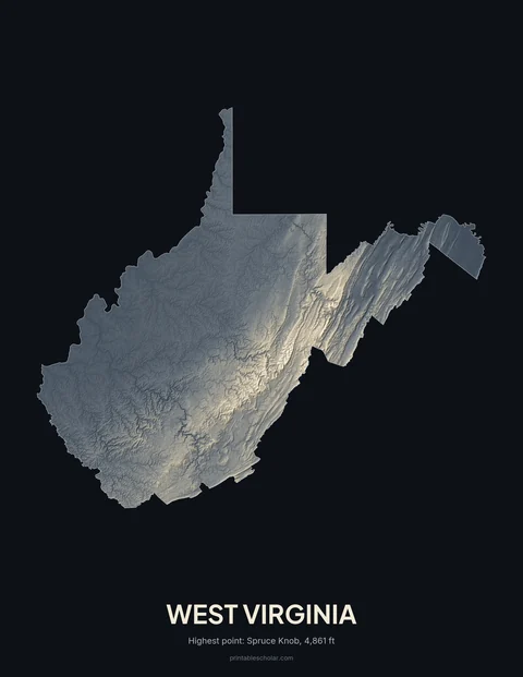 West Virginia relief wall art on a dark background