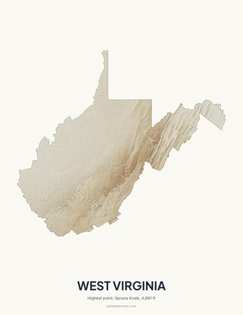 West Virginia relief wall art on a light background