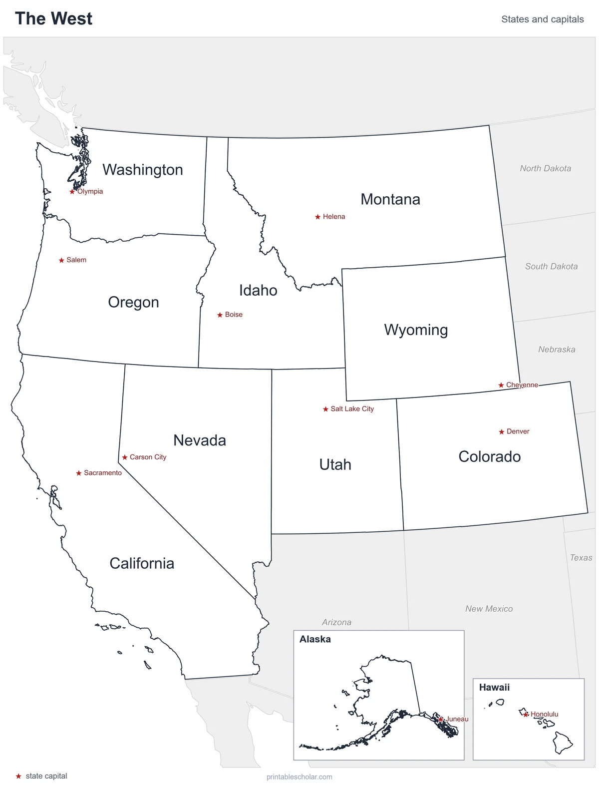 West States Map, labeled