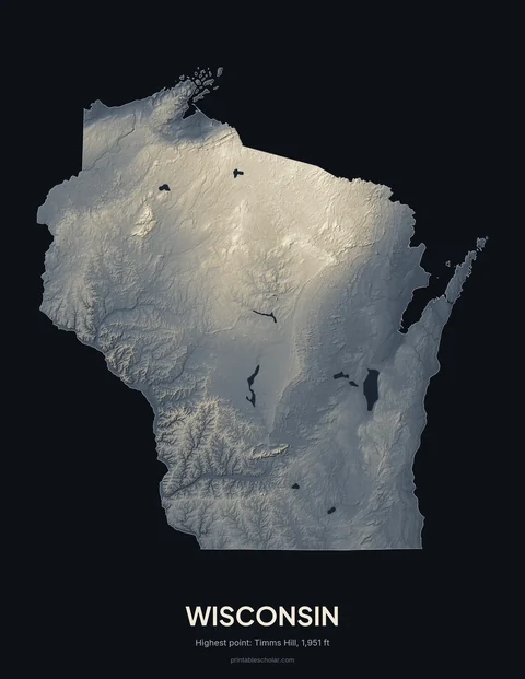 Wisconsin relief wall art on a dark background
