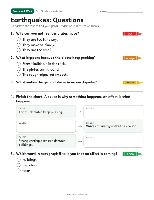 Earthquakes comprehension questions