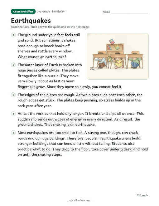 Earthquakes reading passage