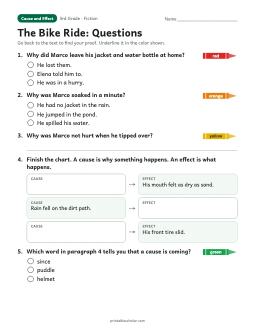 The Bike Ride comprehension questions