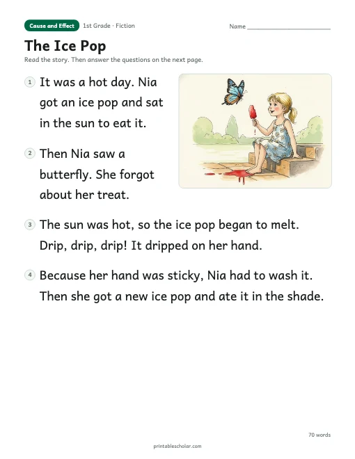 The Ice Pop reading passage