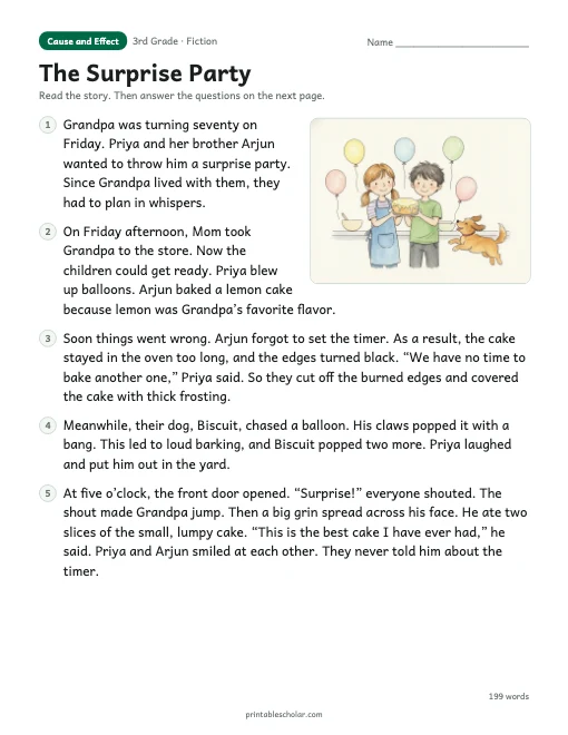 The Surprise Party reading passage
