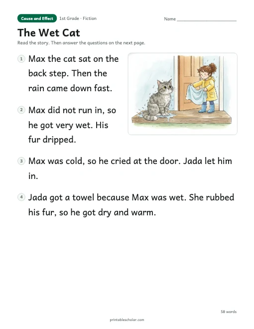 The Wet Cat reading passage