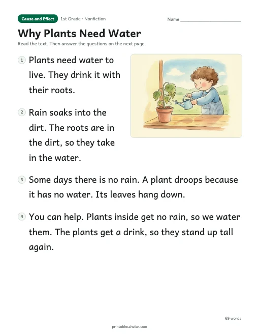 Why Plants Need Water reading passage