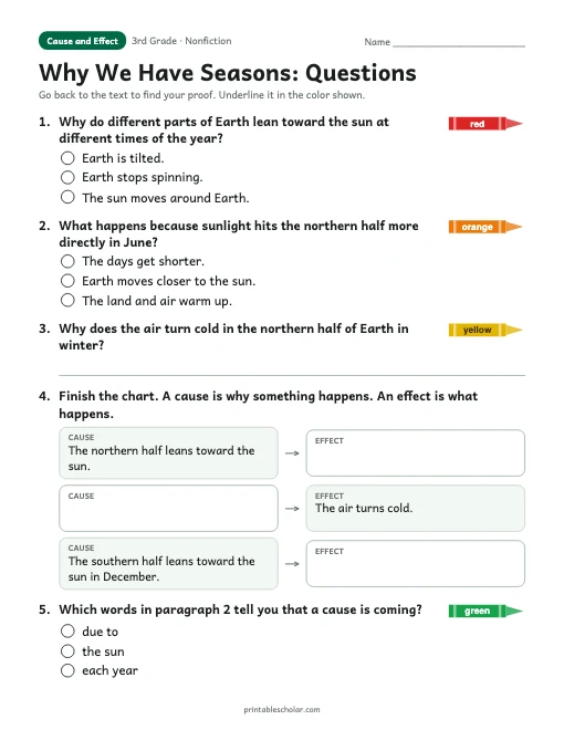 Why We Have Seasons comprehension questions