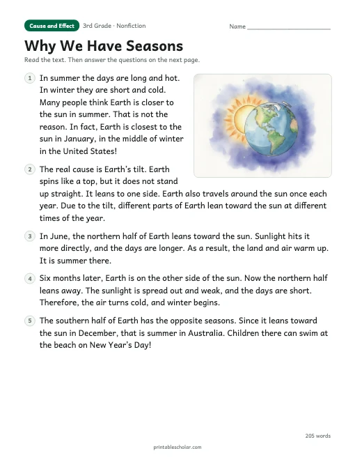 Why We Have Seasons reading passage