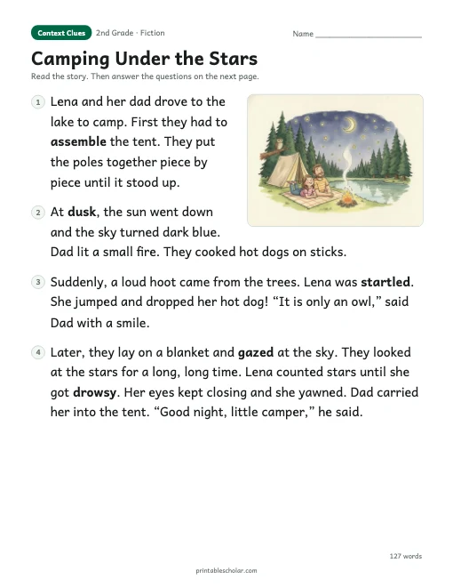 Camping Under the Stars reading passage