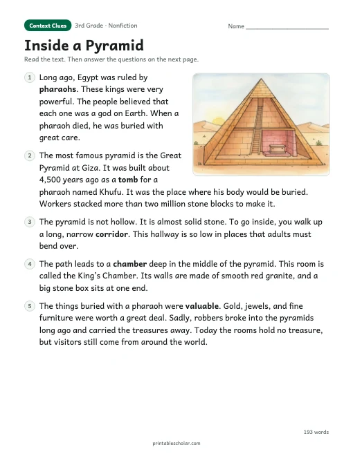 Inside a Pyramid reading passage