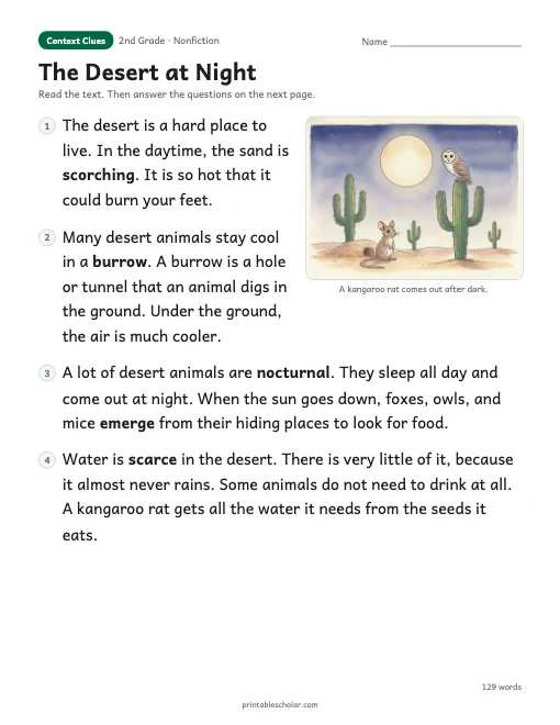 The Desert at Night reading passage