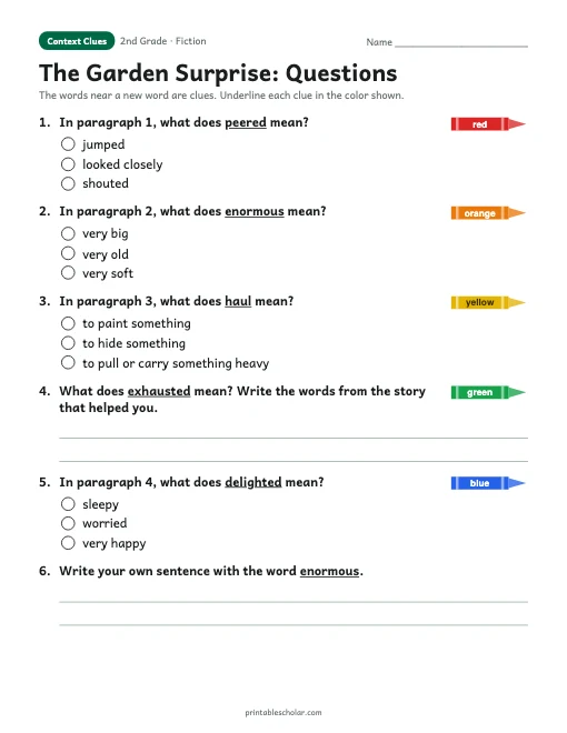 The Garden Surprise comprehension questions