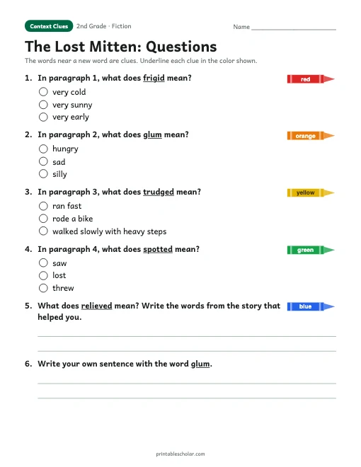 The Lost Mitten comprehension questions