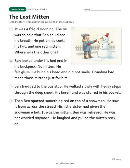 The Lost Mitten reading passage
