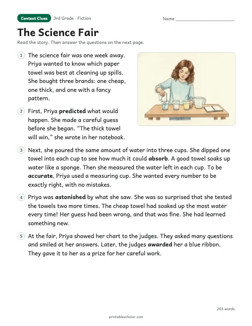 The Science Fair reading passage