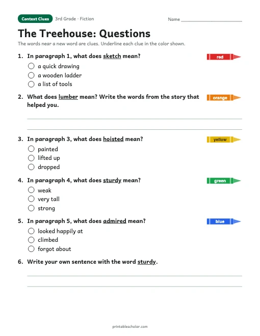 The Treehouse comprehension questions