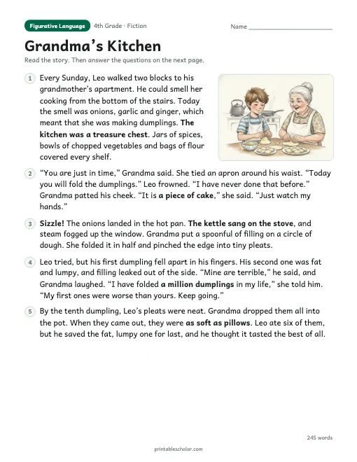 Grandma’s Kitchen reading passage