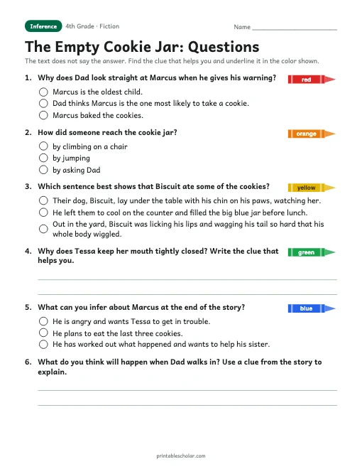 The Empty Cookie Jar comprehension questions