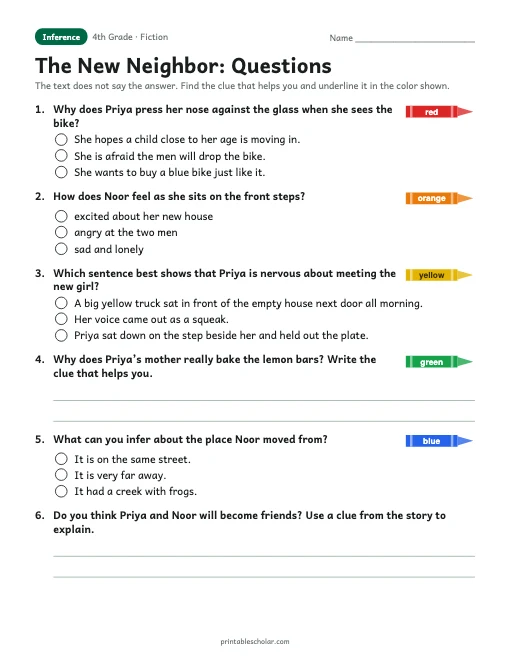 The New Neighbor comprehension questions