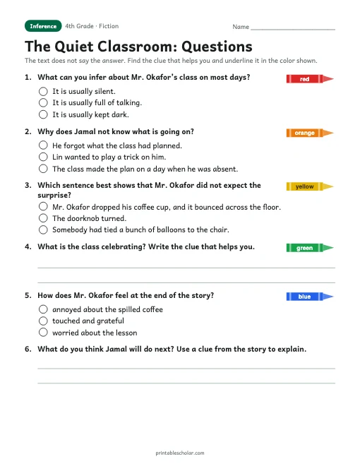 The Quiet Classroom comprehension questions