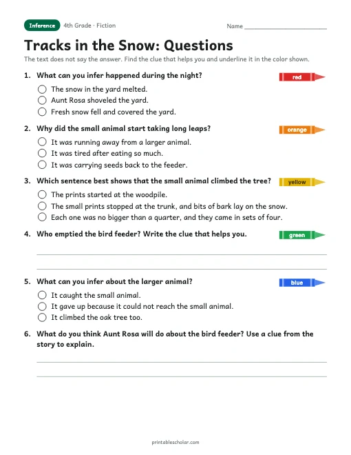 Tracks in the Snow comprehension questions