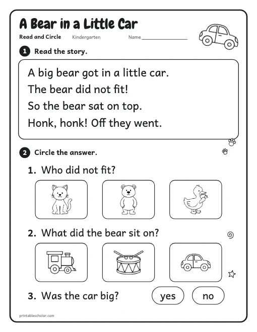 A Bear in a Little Car printable preview