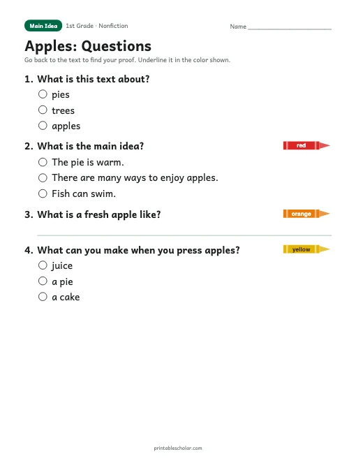 Apples comprehension questions