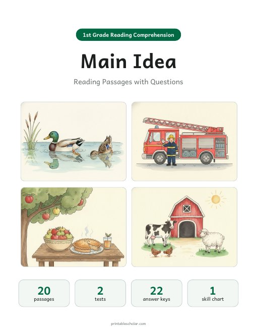 1st Grade Main Idea Reading Passages Pack cover