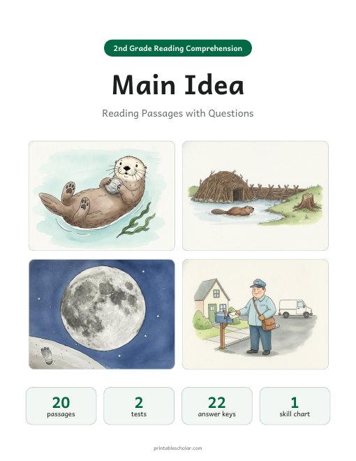 2nd Grade Main Idea Reading Passages Pack cover
