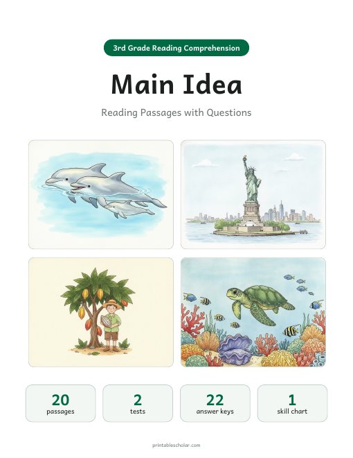 3rd Grade Main Idea Reading Passages Pack cover