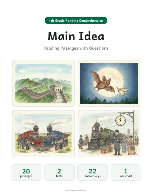 4th Grade Main Idea Reading Passages Pack cover