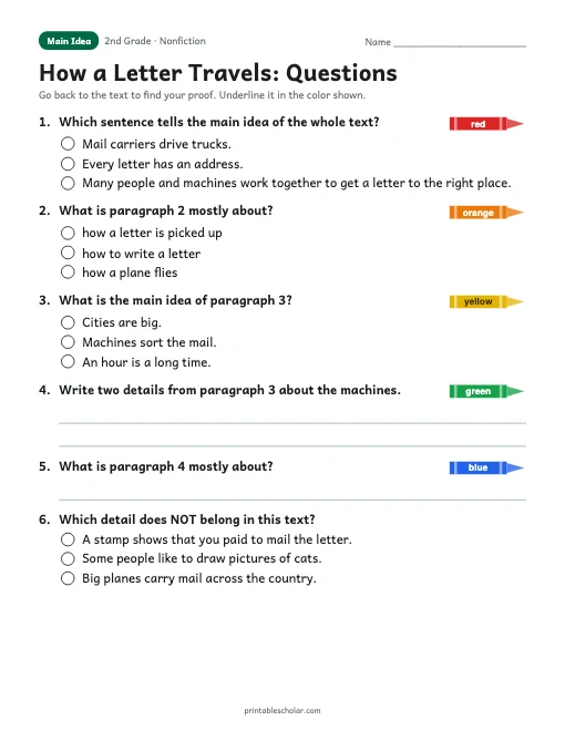 How a Letter Travels comprehension questions