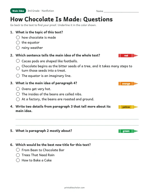 How Chocolate Is Made comprehension questions